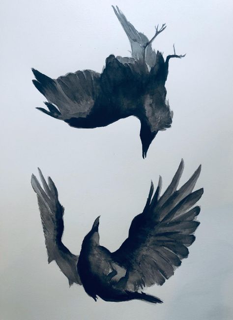 Hooded Crow Tattoo, Corvid Tattoo, Hooded Crow, Raven Tattoos, Crow Tattoos, Raven Painting, Crows Drawing, Different Shades Of Black, Paper Play