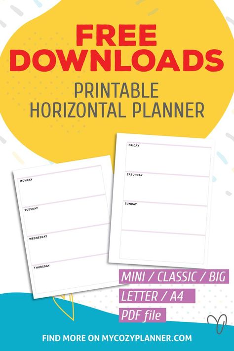 Free Printable Horizontal Weekly Planner Template Happy Planner Horizontal Layout Free Printables, Horizontal Weekly Planner Printable Free, Big Happy Planner Free Printable, Horizontal Planner Layout Ideas, Printable Journal Pages Free, Horizontal Planner Layout, Planner Layout Templates, Planner Hacks, Planner Template Weekly