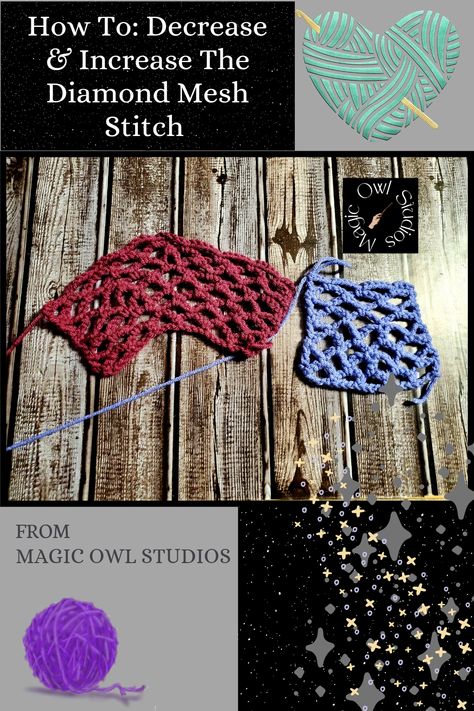 Mesh Stitch, Crochet Decrease, Crochet Summer Tops, Crochet Stitches Tutorial, Crochet Heart, Diamond Stitch, Crochet Stitch, Knitting Tutorial, Crochet Home