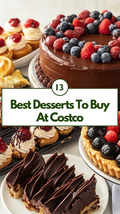 A selection of Costco's best desserts, including a decadent chocolate cake, fresh fruit tart, and assorted pastries, arranged on a table, ready to enjoy for any occasion. Costco Mini Desserts, Costco Wedding Dessert Table, Costco Cheesecake Hack, Costco Cakes, Costco Dessert Table Party Ideas, Store Bought Dessert Hacks, Costco Desserts, Costco Party Food, Apple Pie Lattice