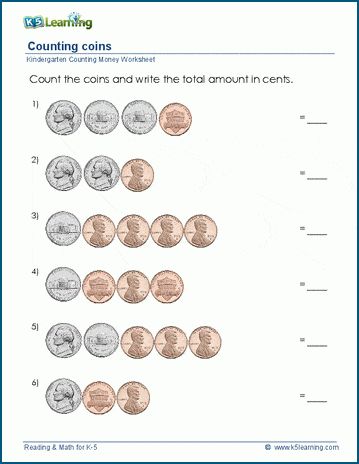 Students count coins and write down the value using the "cents" symbol.  Free | Worksheets | Math | Kindergarten | Printable Money Worksheets For Kindergarten, Kindergarten Money, Money Kindergarten, Counting Money Worksheets, Math Kindergarten, Early Science, Money Activities, Cursive Writing Worksheets, Money Worksheets