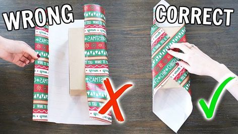 The 'diagonal wrapping method' (right) promises to quickly and painlessly make wrapping easier - and it turns the conventional wrapping method (left) on its head Wrapping Christmas Presents, Presente Diy, Diy Jul, Gift Wrapping Techniques, How To Wrap, Creative Gift Wrapping, Diy Gift Wrapping, Cadeau Photo, Lv Handbags