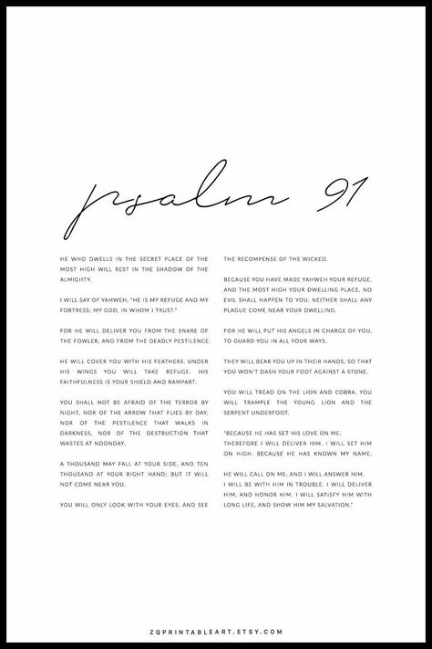 Psalm 91 Printable Christian wall art. Black and white minimalist poster print for living room wall decor. #zqprintableart #livingroomdecor #wallprint #printablewallart #largeletterprint #Christianwallart Scripture Wall Art Printable, Bible Verse Posters Free Printable, Poster Prints Aesthetic Wall Christian, Psalms 91 Wallpaper, Psalm 91 Art, Psalm 91 Printable, Psalms 91 2, Psalm 91 Prayer, Scripture Artwork