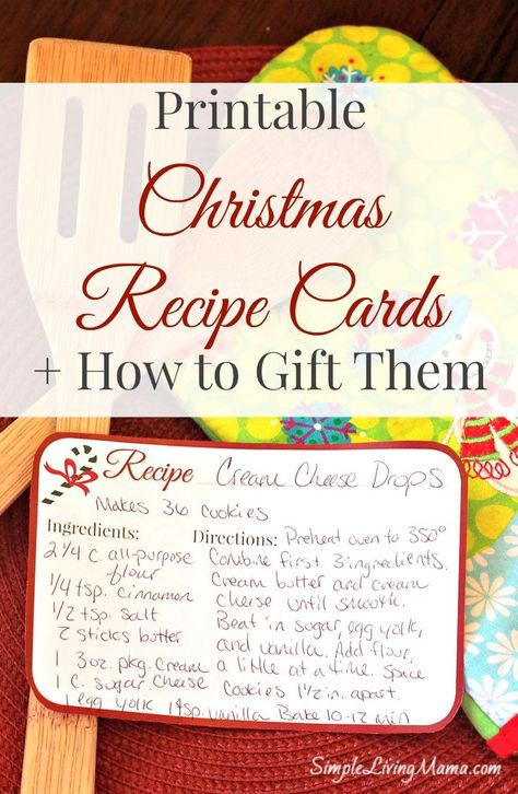 Christmas Recipe Cards - Free Printable + How to Gift Them! -Simple Living Mama Thrifty Christmas, Diy Recipe Binder, Christmas Recipe Cards, Christmas Tips, Freezer Meal Planning, Recipe Cards Template, Christmas Recipe, Cheesecake Cookies, Family Cookbook