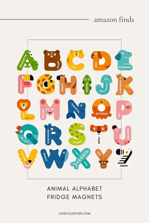 this alphabet letter set of fridge magnets was an easter basket find for my 3 year old but our 6 year old is definitely playing with them more Language Classroom Decor, Happy New Year Calligraphy, Learning For Toddlers, Abc Animals, Magnets For Fridge, Animal Alphabet Letters, Abc Learning, Alphabet Magnets, Learning Abc