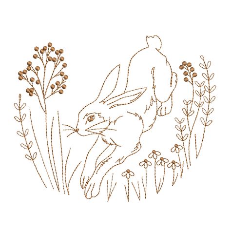 Hare Embroidery Pattern, Hare Embroidery, Rabbit Embroidery, Handmade Embroidery Designs, Handmade Embroidery, Embroidery And Stitching, Thanksgiving Turkey, Design Floral, Machine Embroidery Design