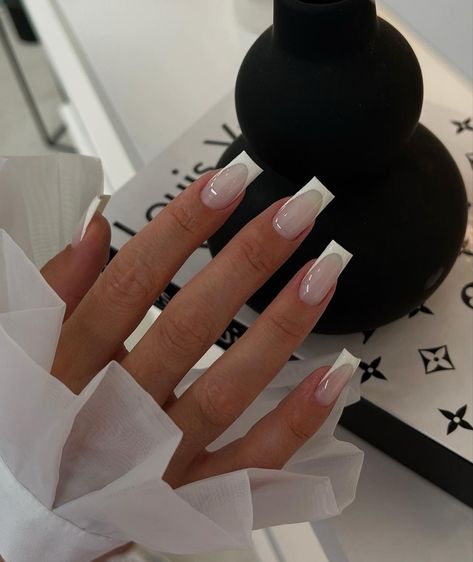 Tapered Square Nails, Basic Nails, Her Nails, Classy Acrylic Nails, Short Square Acrylic Nails, Bride Nails, White French, Nagel Inspo, Pink Acrylic Nails