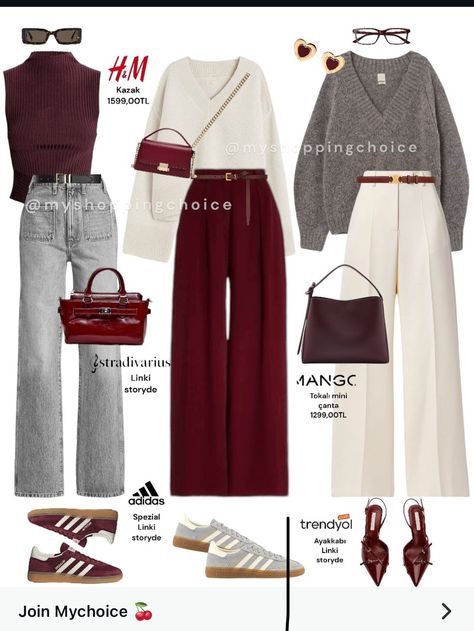 Monday Winter Outfit For Work, Outfit Pantalon Vino, December Style, Burgundy Outfits, Samba Outfits, Looks Adidas, Fluffy Cardigan, Burgundy Outfit, Winter Fashion Outfits Casual