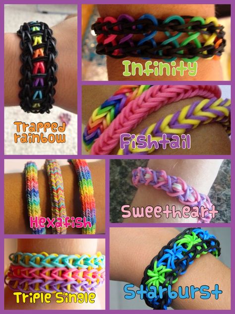 These are some fun and easy rainbow loom ideas. So simple, so cute! :) Crazy Loom, Loom Bands Tutorial, Loom Band Patterns, Rainbow Loom Bracelets Easy, Fun Loom, Loom Love, Loom Band Bracelets, Rubber Band Crafts, Rainbow Loom Rubber Bands