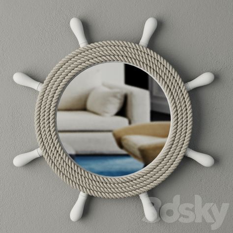 3d models: Mirror - Ship's Wheel Mirror Mirror Nursery, Nautical Mirror, Ship Wheel, Beach Theme Decor, Rope Crafts, Lake House Decor, Beach Crafts, Diy Mirror, Rope Design