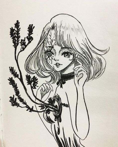 Roux Ren on Instagram: “#inktober Day 6: Rotten blood Just thinking a hole in the chest with some branches might be fun 😛😛😛 . . #inktober #inktober2019 #draw…” Hole In Chest Drawing, Chest Drawing, Witch Illustration, Ink Sketch, Girl Sketch, Day 6, Illustration Artists, Conceptual Art, Draw Drawing