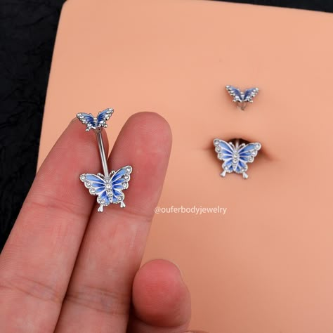 SOLD AS A SINGLE PIECE. Material: - 316L Stainless Steel - Cubic Zirconia Size: - Bar Thickness: 1.6mm = 14 Gauge - Bar Length: 10mm This is a very beautifully hand crafted Belly Ring which features a dainty Butterfly embelished with Tiny Blue CZ Gems. This is one which was carefully designed by our team and delicately realized by us. Blue CZ Butterfly Belly Button Ring/Navel jewelry/Belly Jewelry/Belly Piercing/Navel Piercing/Belly Button Piercing/Navel Ring/Birthday Gift/Dainty Belly Ring/CZ N Anime Belly Button Piercing, Butterfly Navel Piercing, Blue Belly Piercing, Butterfly Belly Piercing, Matching Belly Button Piercing, Blue Belly Button Piercing, Belly Piercing Ideas, Butterfly Belly Button Piercing, Belly Button Piercing Ideas