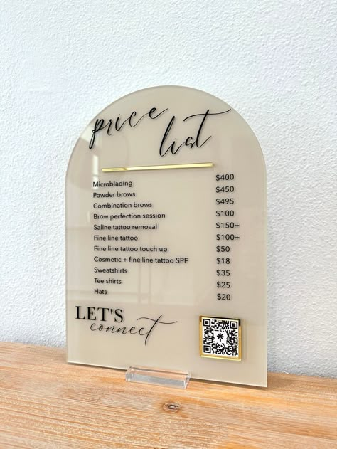 Price List Sign, QR Code Business Sign, Business Connect, Social Media Sign, Payment Sign, Instagram, Venmo, Facebook, Connect With Us Price List Acrylic Sign, Price Increase Sign Salon, Brow Spa Decor, Acrylic Price List Sign, Esthetician Supply List, Personalized Business Ideas, Acrylic Signs For Business, Permanent Jewelry Price List, Spa Ideas Business Interior Design