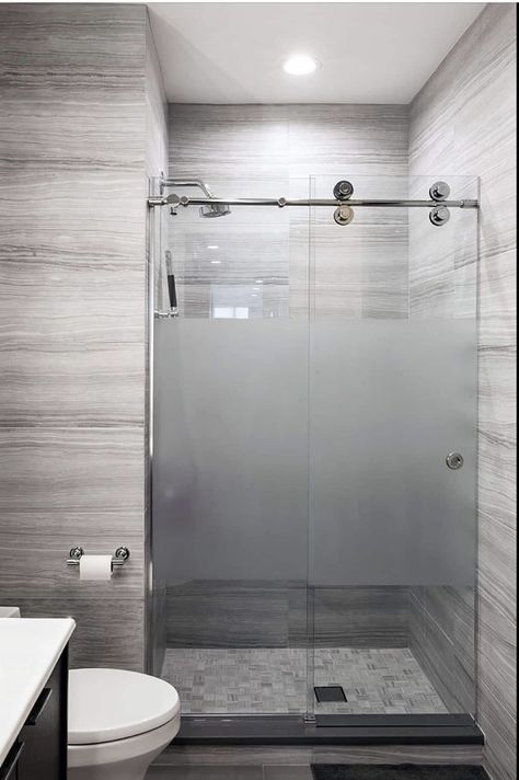 Frosted Shower Doors, Frosted Glass Shower Door, Modern Shower Doors, Modern Shower Design, Grey Bathrooms Designs, Shower Sliding Glass Door, Tub To Shower Conversion, Bathroom Shower Doors, Shower Conversion