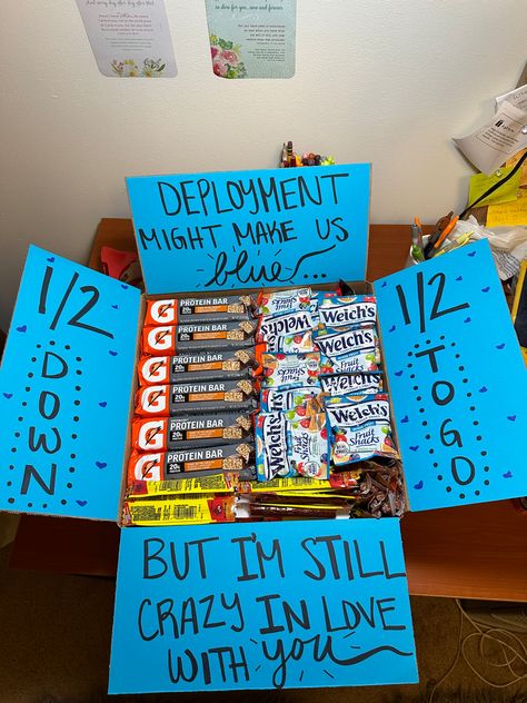 Love Notes For Deployment, Deployment Care Packages For Husband, Happy Birthday Deployment Boxes, Deployment Scrapbook Ideas, Calendar Squares Deployment, Care Package Ideas Deployment, Deployment Package Ideas, Deployment Halfway Boxes, Anniversary Deployment Packages