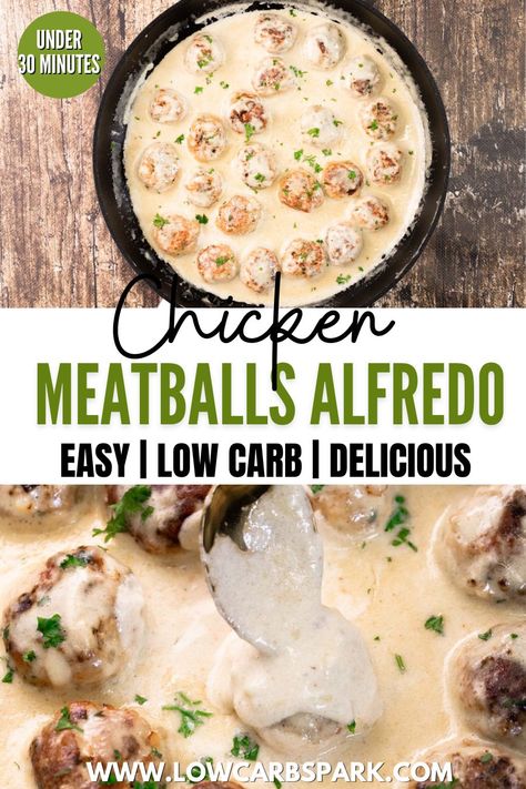 Meatballs Alfredo, Meatball Dishes, Tender Meatballs, Low Carb Meatballs, Meatball Sauce, High Protein Meal Prep, Carb Dinner, Alfredo Recipe, Chicken Meatballs