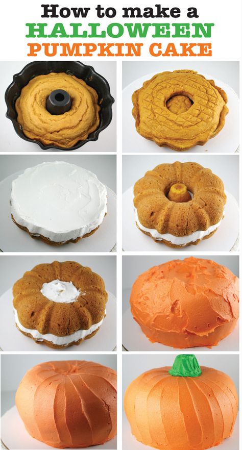 Pumpkin Shaped Cake, Halloween Pumpkin Cake, Menu Halloween, Halloween Torte, Pasteles Halloween, Cake Pineapple, Giant Cupcake Cakes, Dessert Halloween, Bundt Pans