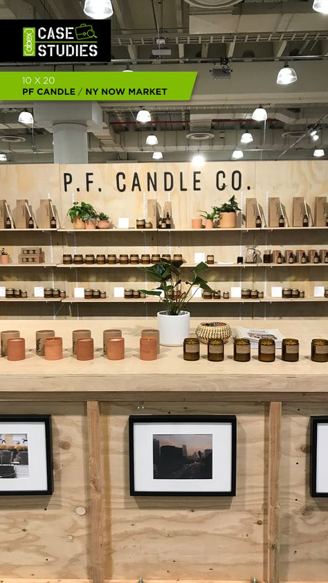 Custom 10x20 Booth Design and Build for PF Candle at NY NOW 2019 Candle Trade Show Display, Market Booth Signage, Candle Setup Ideas, Candle Display Craft Show, Candle Vendor Booth Ideas, Candle Market Display, Expo Booth Ideas, Candle Display Retail, Candle Booth Display