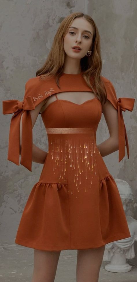 Orange dress. by Rosella Angotti . Orange Dress Formal Short, Orange Graduation Dress, Prom Themes, Classy People, Orange Party, Women Dresses Classy, Drama Funny, Black White Dress, Formal Outfit