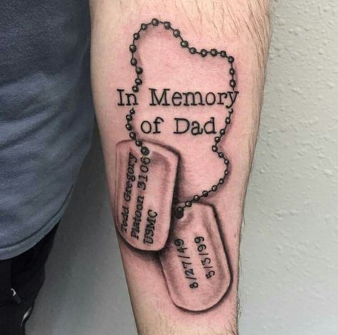 Sean Dog Tag Tattoo, Dog Tags Tattoo, Tag Tattoo, In Loving Memory Tattoos, Mama Tattoo, Meaning Quotes, Dad Tattoo, Army Tattoos