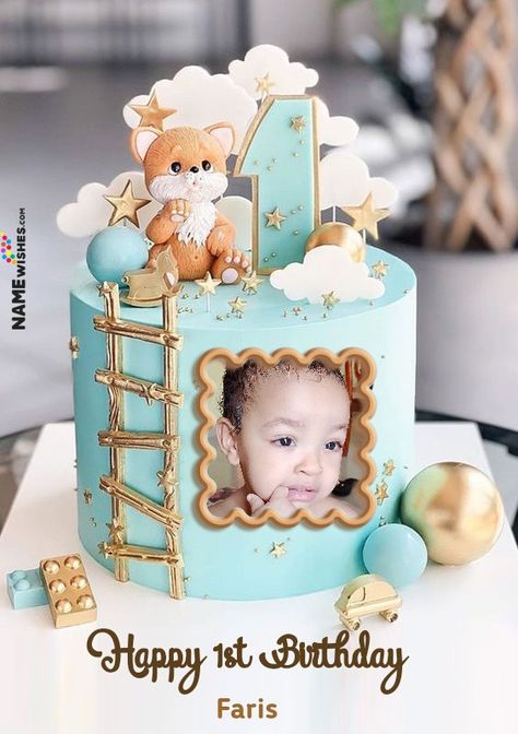 Baby Boy First Birthday Party, One Year Birthday Cake, Boys First Birthday Cake, Baby Boy Birthday Cake, Birthday Cake With Name, Birthday Wishes With Name, Cake With Name, Birthday Cake With Photo, Cake Name