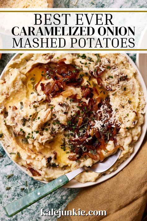 These are the Best Ever Caramelized Onion Mashed Potatoes! If you have never tried these kinds of mashed potatoes, let me tell you that they’ll change your life. The flavors are immaculate and every bite is incredible. It’s creamy, it’s cheesy, it’s buttery, and it’s so delicious, so try this recipe today! Instant Pot Mash Potatoes, Alternative To Mashed Potatoes, Caramelized Mashed Potatoes, Anti Thanksgiving Food, Mashed Potatoes With Onions, Fall Mashed Potatoes, Winter Potato Recipes, Cheesy Bacon Mashed Potatoes, Savory Mashed Potatoes