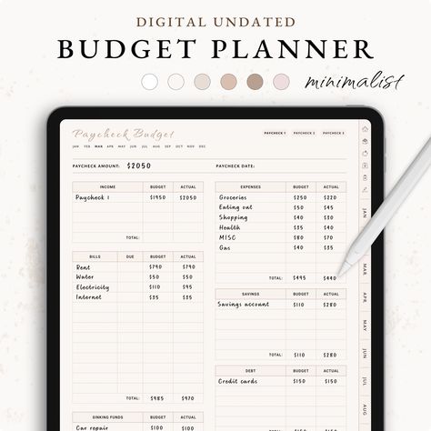 Digital Budget Planner, Paycheck Budget Planner, GoodNotes Planner, Financial Planner, Monthly Budget, Savings Tracker, Budget Planner dailyroutineplanner #dailyplannerprintable #ipadmonthlyplanner. Written Budget Planner, Budget Planner Goodnotes, Planner Monthly Layout, Digital Planner Ideas, Goals Monthly, Weekly Budget Template, Digital Budget Planner, Budget Calendar, Budget Planner Free