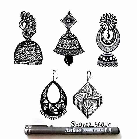 Heya insta peeps! ❤ This post is self explanatory that how "jhumka obsessed" person I am🙈 i loved making this piece 💙 Also, swipe left for… Mandala Earrings Drawing, Jhumka Drawing Sketch, Jhumka Mandala Art, Jhumka Mandala, Jhumka Drawing, Jhumka Design, Jhumka Designs, Mandala Design Pattern, Cross Hatching