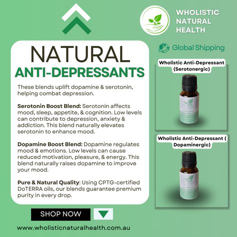 Discover nature's mood enhancers 🍃. Made with DoTERRA oils, our blends are crafted to naturally boost your spirits one drop at a time. Elevate your mood and find balance, from boosting dopamine to increasing serotonin, bringing more harmony into your life naturally. 🌿 Shop now #EssentialOils #MoodBoost #NaturalWellness #DopamineBoost #SerotoninLift #HolisticHealth #NatureHeals #BalanceInABottle #WellnessJourney #NaturalMoodEnhancer #OilBlends #ElevateMood #AromatherapyMagic #MentalWellness Natural Mood Enhancers, Dopamine Enhancers, Boosting Dopamine, Natural Dopamine, Boost Dopamine, Boost Serotonin, Anti Depressants, Increase Serotonin, Find Balance