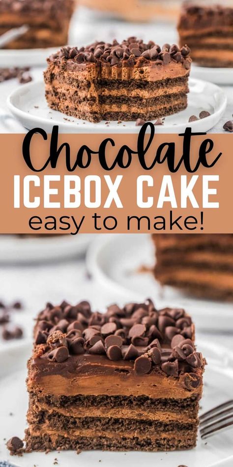 Cream Cheese Ice Box Cake, Chocolate Ice Box Dessert, Chocolate No Bake Cake, Chocolate Ice Box Cake Graham Crackers, Chocolate Icebox Cake Recipes, Chocolate Icebox Dessert, Chocolate Chip Ice Box Cake, Chocolate Refrigerator Cake, Chocolate Refrigerator Dessert