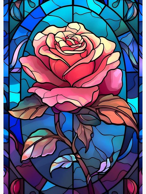 "Stained glass rose" Greeting Card for Sale by TheGanka | Redbubble Stained Glass Art Flower, Rose Stained Glass Pattern, Stained Glass Painting, Graffiti Canvas Art, Stain Glass Window Art, Flower Journal, Stained Glass Rose, Magical House, Glass Window Art