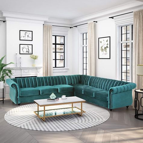 Luxury Velvet Sunbury Sofa, Teal Dark Brown Green Sofa Decor, Sofa Design Living Rooms Indian, Green Velvet Sofa Living Room, Modern Living Room Sofa Set, Latest Sofa, L Shape Sofa Set, Sofa Couch Design, Latest Sofa Designs, Wooden Sofa Set Designs