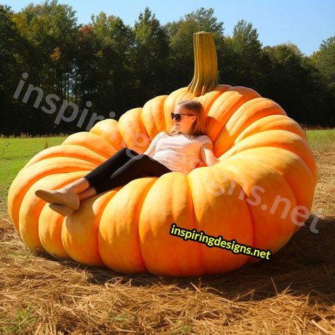 These Giant Pumpkin Shaped Loungers are the Halloween Season’s Most Wanted Furniture Piece! Diy Giant Pumpkin, Whimsical Autumn, Inflatable Pumpkin, Giant Pumpkin, Cinderella Carriage, Large Pumpkin, Giant Inflatable, Most Wanted, Halloween Season