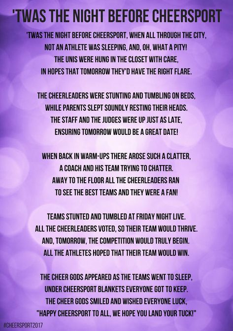 Twas The Night Before Competition, Night Before Competition, Night Before Cheer Competition Poem, Nca Cheer, Competitive Cheer, Cheer Quotes, Twas The Night, Cheerleading, Media