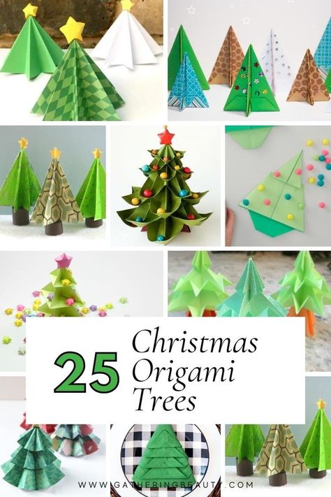 Origami Door Decoration, Origami Christmas Tree Decorations, Origami Christmas Ornaments Tutorial, Origami Pine Tree, Christmas Tree Origami Easy, Xmas Origami Easy, Easy Christmas Origami For Kids, Oragami Christmas Trees Easy, Origami Trees Christmas