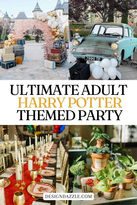 If you’re a die-hard Harry Potter fan, there’s nothing more magical than hosting an adult Harry Potter-themed party. Imagine transforming your space into the Great Hall, complete with floating candles and house colors that bring Hogwarts to life. I’m sharing Adult Harry Potter Party Ideas – the ultimate party! Harry Potter Themed Entree, Harry Party Party Ideas, Harry Potter Themed Table Setting, Teenage Harry Potter Party, Harry Potter Napkin Rings, Diagon Alley Party Decor, Simple Harry Potter Party, Grown Up Harry Potter Party, Hogwarts Centerpiece Ideas