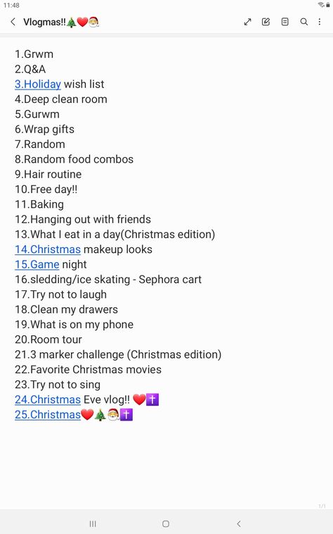 Vlogmas December Youtube Video Ideas, Vlogmas Ideas Youtube 2023, Christmas Playlist Name Ideas, Christmas Youtube Ideas, Vlogmas Ideas Instagram, Christmas Vlogmas Ideas, Vlogmas Video Ideas, Yt Channel Name Ideas, Vlogmas Ideas Youtube