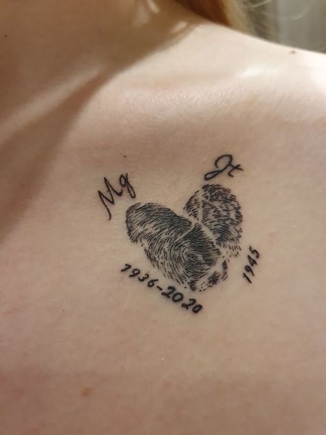 It is the fingerprint of my grandparents, and their initials with the date. In Memory Tattoos Grandparents, Tattoos Grandparents, In Memory Tattoos, Grandparents Tattoo, Memory Tattoos, Memorial Tattoos, Tattoos