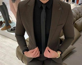 Men Brown Suit Men Dinner Suits Men Suits Brown Wedding - Etsy Bangladesh Dark Brown Suit Men, Brown Suit Men, Coat Pant For Men Suits Wedding, Dark Brown Suit, Smart Casual Suit, Coat Pant For Men, Men Suit Wedding, Black Coat Outfit, Formal Dresses For Men