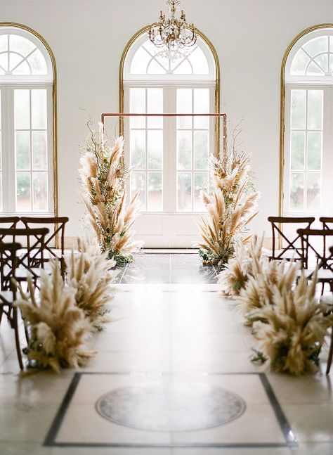 The perfect all neutral wedding inspiration is on our blog today. See more from this wedding editorial at Houston Wedding Venue Chateau Cocomar complete with pampas grass and all the pretty neutral details. #wedding #inspiration #texas #venue #Chateau Fabric Drapes Wedding, Neutral Aesthetic Wedding Theme, Neutral Wedding Aesthetic, Chapel Decorations Wedding, Pampas Grass Wedding Aisle, Wedding Chapel Decor, Chapel Wedding Decor, Chapel Wedding Decorations, Chapel Decorations