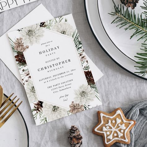 Winter Wedding Card, Holiday Wedding Invitations, Hosting Holiday Party, Christmas Wedding Invitations, Rustic Winter Wedding, Winter Greenery, Invite Ideas, Bridal Luncheon, December Wedding