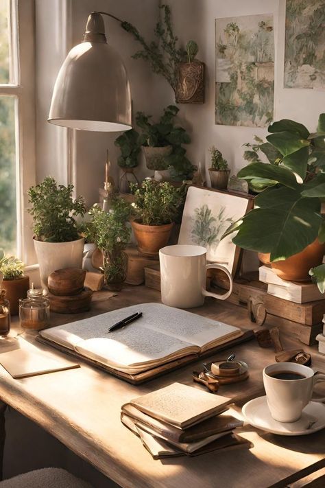 https://pin.it/4CyHvp1zm Corner Home Office, Home Office Inspo, Vintage Study, Cozy Study, Cottage Core Vibes, Zimmer Diy, Cozy Desk, Study Corner, Art Studio Room