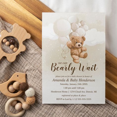 $2.98 | We can Bearly Wait Neutral Teddy Bear Baby Shower - teddy bear baby shower, we can bearly wait, we can bearly wait invitation, teddy bear invitation, teddy bear baby shower invite, teddy bear invite, teddy bear shower invite, boy baby shower invite, neutral baby shower, brown teddy bear invite Bearly Wait Invitation, Baby Shower Oso, Teddy Bear Baby Shower Invitations, Babyshower Party, Neutral Blue, White Baby Showers, Blue Teddy Bear, We Can Bearly Wait, Bear Invitations