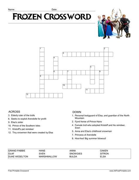 Crossword Template, Free Printable Crossword Puzzles, Cross Word, Printable Crossword Puzzles, Fjord Horse, Frozen Themed Birthday Party, Word Puzzle, Summer Camp Crafts, Phonics Practice