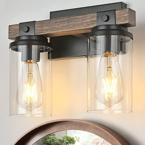 Love these rustic vanity lights! Looks like it would be perfect in any bathroom! Black Vanity Lighting, Farmhouse Bathroom Light Fixtures, Rustic Vanity Lights, Farmhouse Bathroom Light, Black Bathroom Light Fixtures, Bathroom Lights Over Mirror, Black Bathroom Light, Farmhouse Vanity Lights, Rustic Wall Lighting