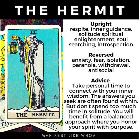 The Hermit Tarot Card Meaning & Symbolism The Hermit Tarot Card, Hermit Tarot Card, Hermit Tarot, The Hermit Tarot, Tarot Reading Spreads, Major Arcana Tarot, Tarot Interpretation, Arcana Tarot, Tarot Cards For Beginners