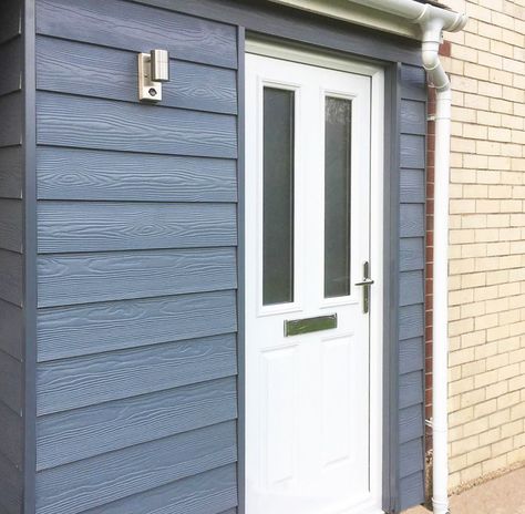 Want to improve your home exterior but not sure where to start? @peter_hannam_carpentry (on Instagram) have used Cladco Fibre Cement Cladding in Slate to cover an entranceway/porch area. Installing Fibre Cement Cladding to small parts of your house will add value and transform the aesthetics, the perfect project to start this New Year. Our Fibre Cement Wall Cladding is low maintenance, fade-resistant and has a 10-year guarantee. Choose from eight colours and an Unpainted option. Cement Cladding, Cladding Ideas, Fibre Cement Cladding, Fiber Cement Board, Window Reveal, Cladding Design, Cement Wall, Porch Area, Exterior Renovation