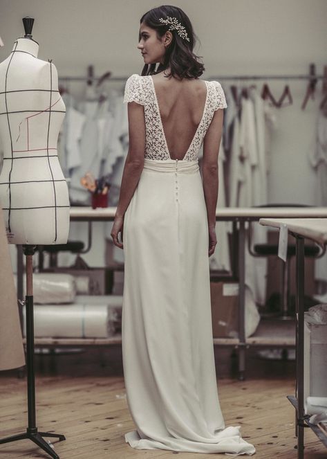 Laure de Sagazan's French Wedding Dresses Are Perfect for the Indie Bride | Brides Column Wedding Dress, Open Back Wedding Dress, Back Wedding Dress, Grace Loves Lace, French Wedding, Bukowski, Wedding Dress Inspiration, Wedding Dresses Simple, Trendy Dresses