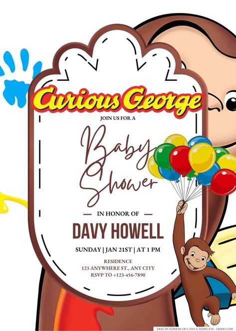 Curious George Baby Shower Invitation Templates Check more at https://www.fridf.com/curious-george-baby-shower-invitation-templates/ Curious George, Baby Shower Invitation, Gender Reveal, Shower Invitation, Baby Shower Invitations, Invitation Template, Baby Shower, Shower