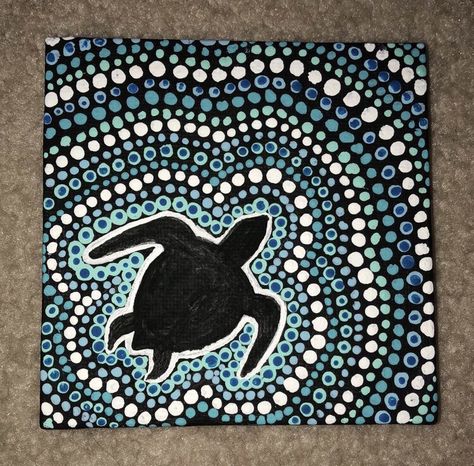 Turtle dot painting Aboriginal Art Dot Painting, Aboriginal Dot Painting, Aboriginal Dot Art, Mandala Rock Art, Cute Canvas Paintings, Turtle Painting, Turtle Art, Mandala Dots, Dot Art Painting